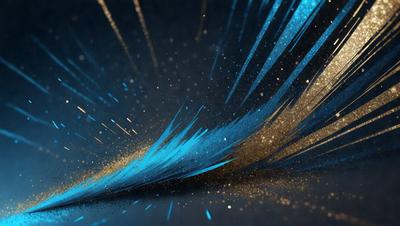 The primary subject of the image is a blue and gold swirl, which appears to be a digital art or illustration. The setting is a black background, and the visual style is a combination of digital art and illustration. The dominant colors in the image are blue and gold, creating a vibrant and lively atmosphere.